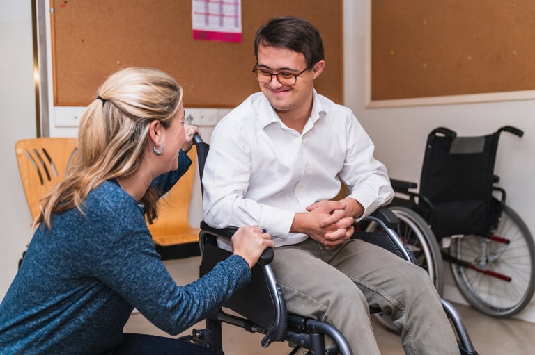 Persoon met downsyndroom gebruikt smartphone